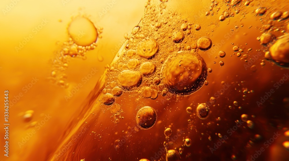 Poster macro photograph showing oil droplets floating in a liquid substance