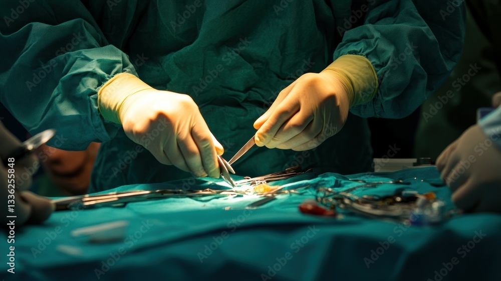 Poster hands of a surgeon operating during a procedure in surgery