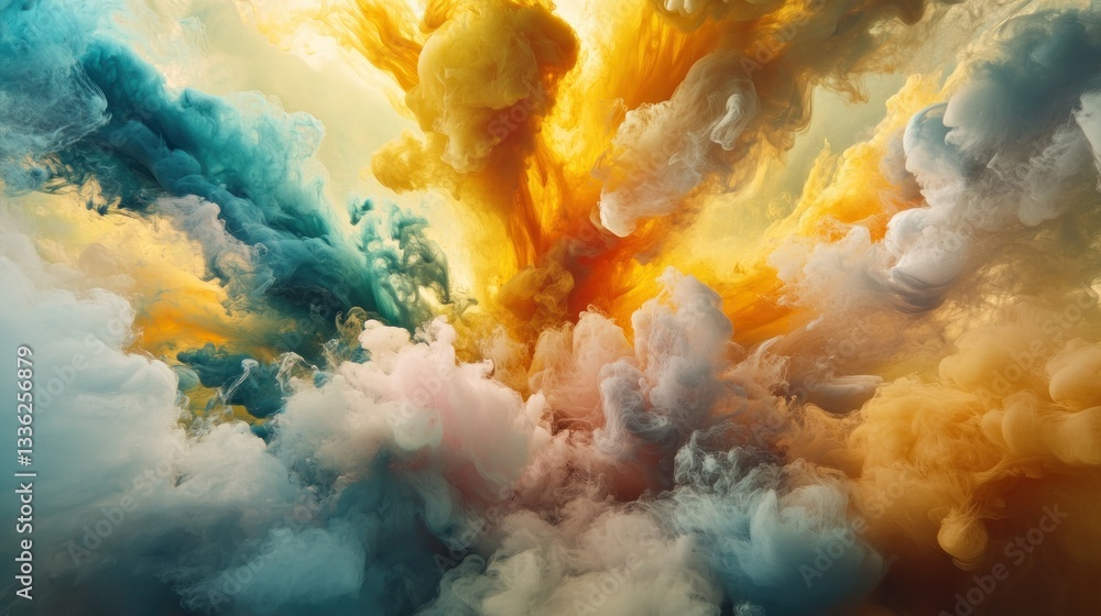 Poster Abstract explosion of colorful smoke with vibrant color combinations