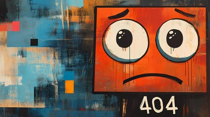 A creative Error 404 illustration with glitch effects and abstract design, representing broken web pages and digital disruption in graphic novel style.