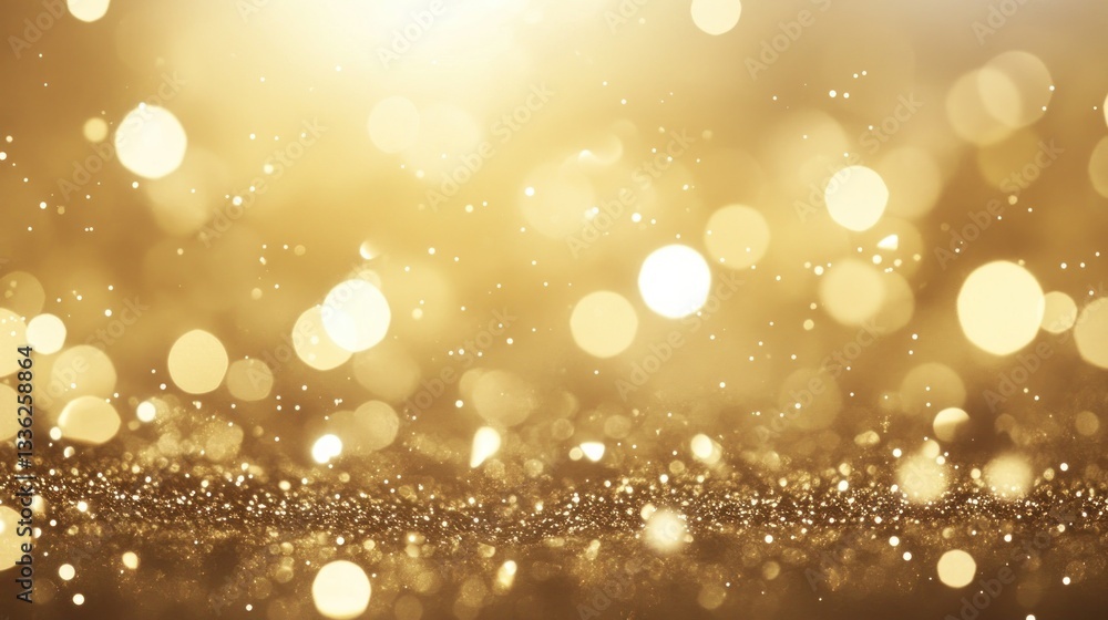 Poster Golden background featuring bokeh effect light particles floating around