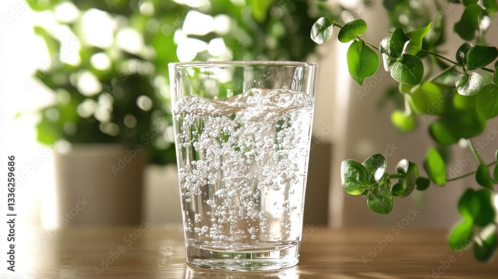 Poster a sparkling clear glass of refreshing water is on display