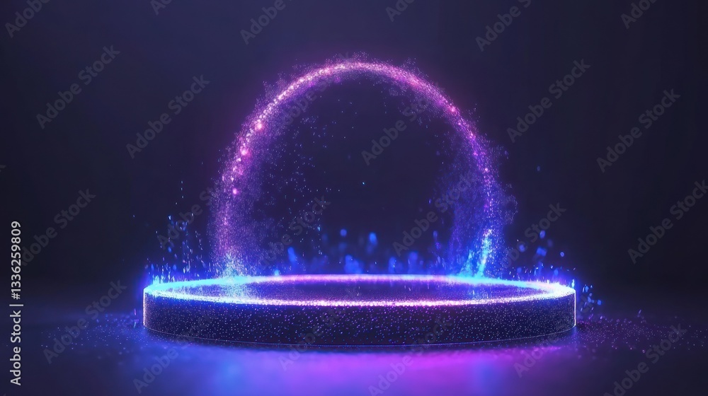 Poster A glowing digital platform surrounded by colorful particle effects emerges