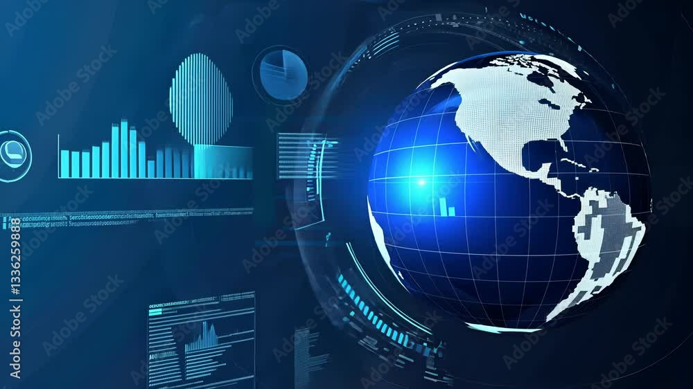 Poster global technology network. interconnected world map, digital interface, global connectivity, futuris
