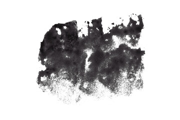 Bright black watercolor or ink stains with watercolor marks on transparent background.