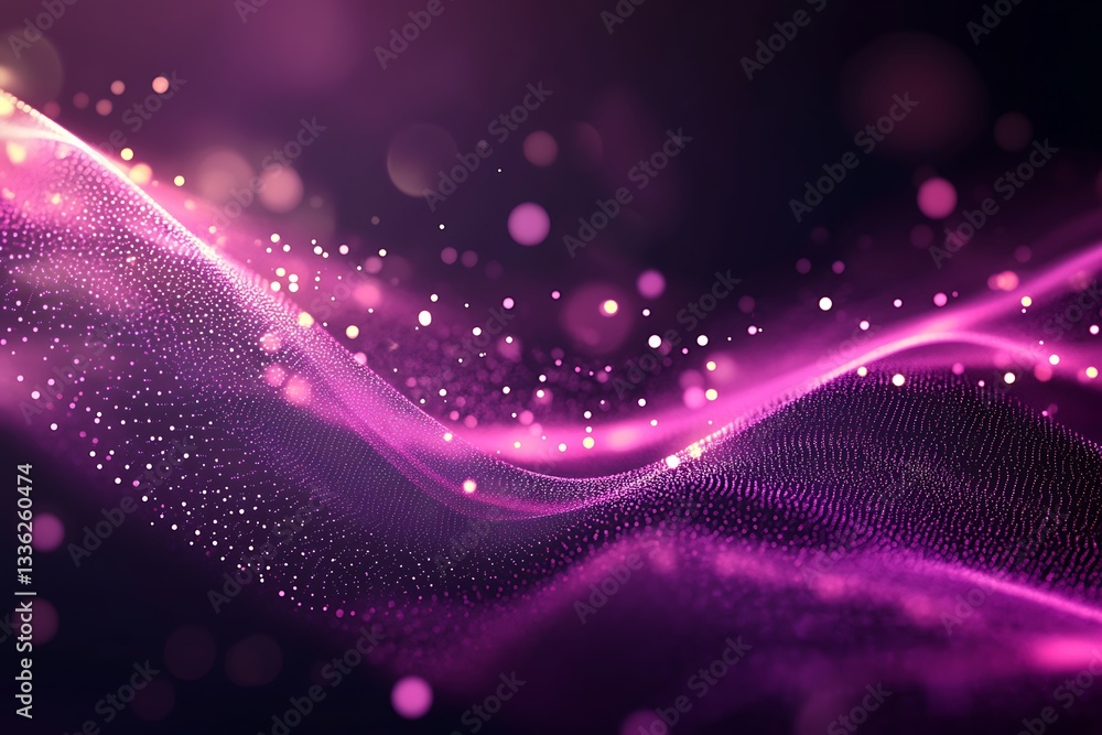 Poster abstract pink wave with glowing particles.