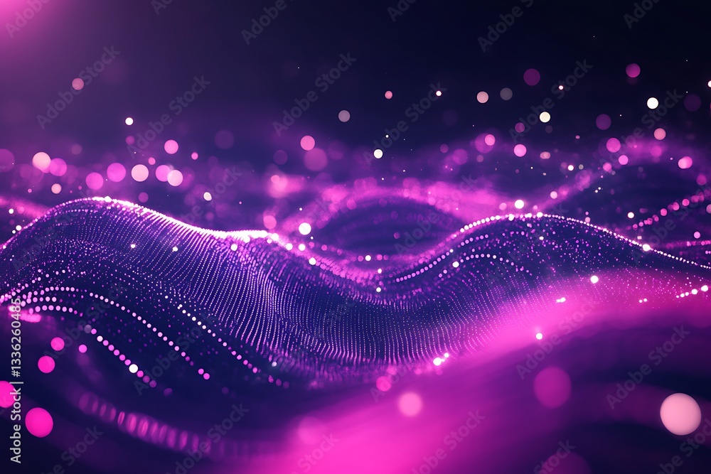 Poster abstract purple wave particle background.