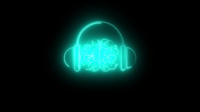 Glowing Neon Headphones Icon Animation | Digital Music Symbo