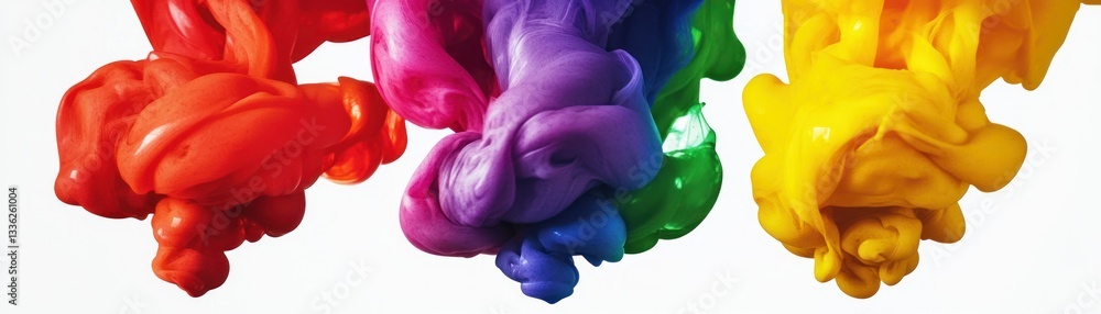 Poster vibrant colorful ink swirls and flowing shapes against a white background