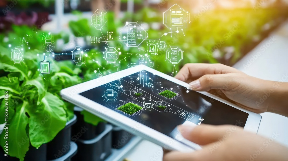 Poster using technology to monitor plants growing in a greenhouse setting