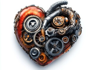 Fototapeta premium Steampunk Heart Illustration with Gears and Mechanisms