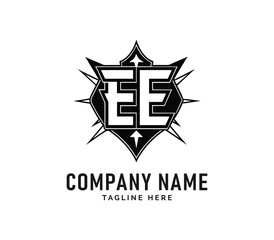 EE Monogram Logo Design. Stylish Black and White EE Logo Design with Spikes and Arrows, Vector