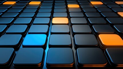 Naklejka premium Fintech and blockchain. A grid of black squares with a few colored tiles, creating a modern, digital aesthetic that evokes technology and innovation.