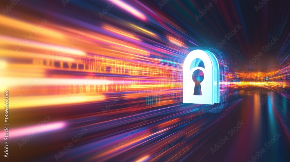 Poster Digital Security Icon Floating In A Stream Of Light