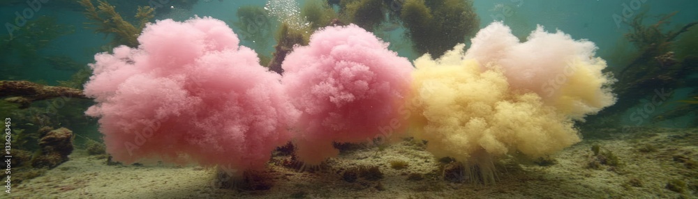 Poster Submerged views of three colorful clouds underwater in the ocean