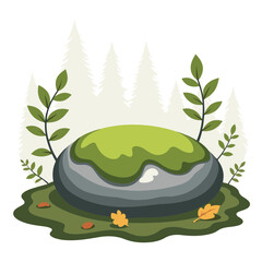 Fototapeta premium Tranquil moss-covered stone in foggy forest, nature's serenity