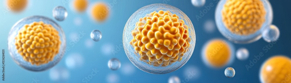 Poster Illustrative rendering of multiple cellular structures floating in space