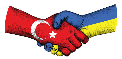 Handshake with flags of Ukraine and Turkey