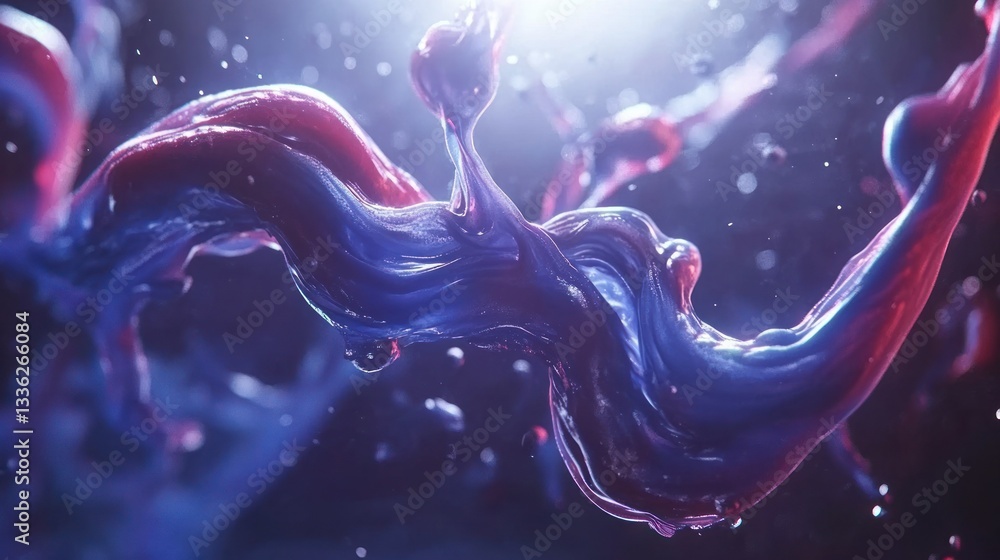 Poster Twisted and fluid forms of purple and red abstract substance flow