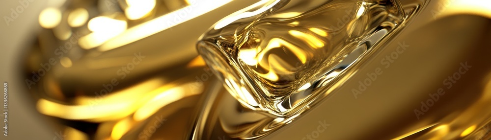 Poster Gleaming golden objects reflecting light in a blurred close up scene