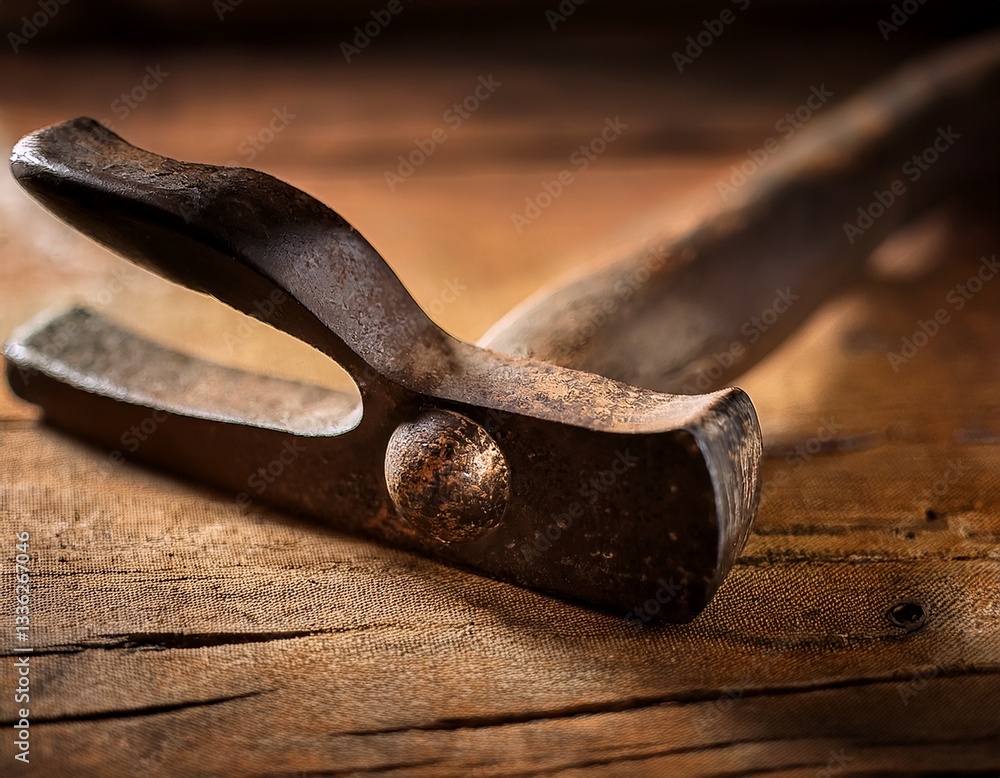 Poster a relic of a forgotten tool with a handle worn smooth by time.