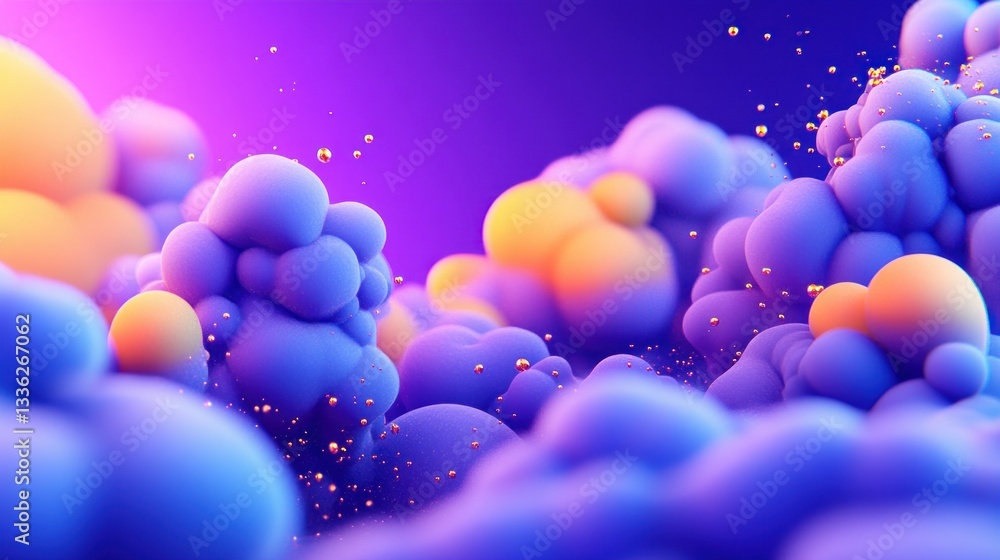 Poster Abstract depiction of clustered fluffy orbs with gradient color gradients