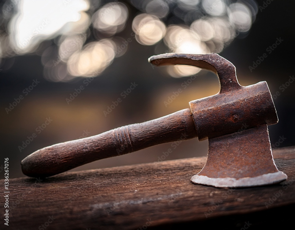 Poster a relic of a forgotten tool with a handle worn smooth by time.