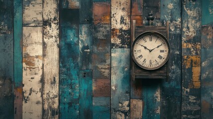 A unique oversized wooden clock made of reclaimed barnwood on a rustic backdrop