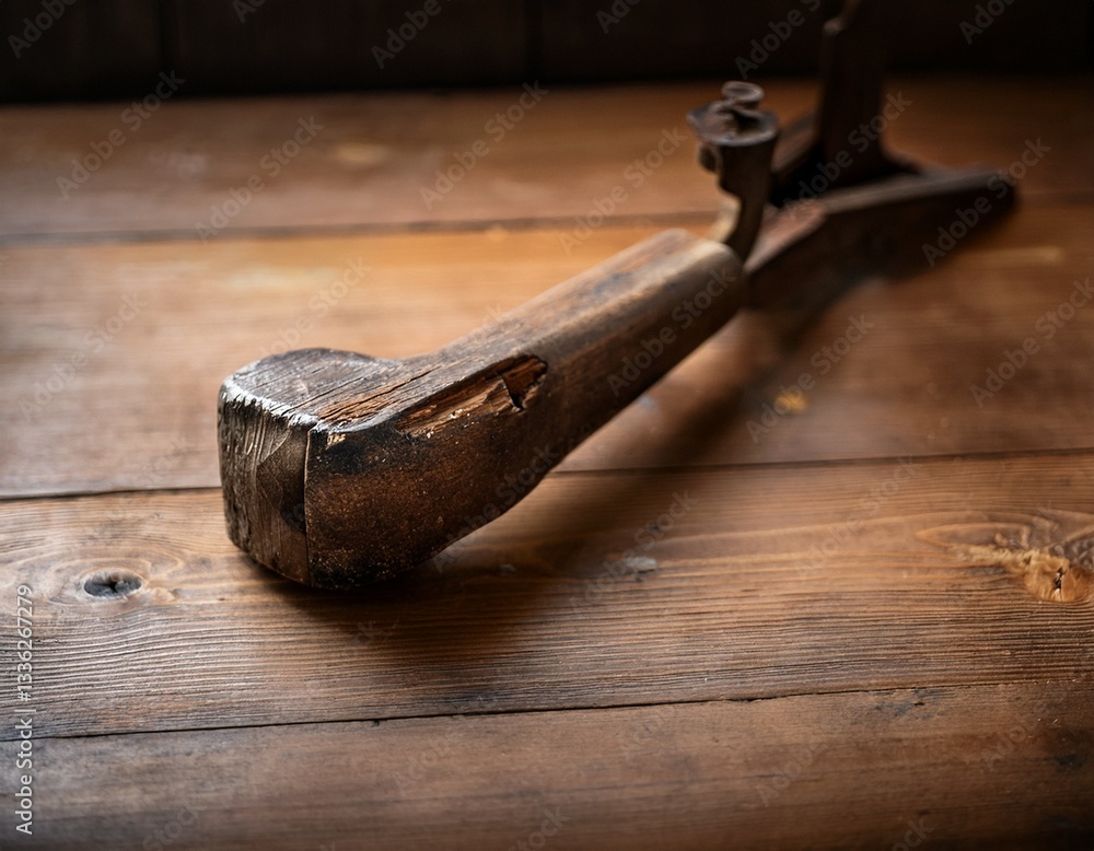 Poster a relic of a forgotten tool with a handle worn smooth by time.