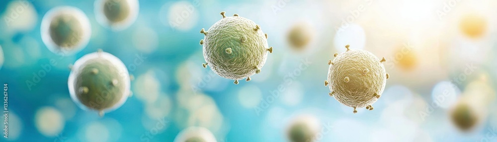 Poster Microscopic spherical biological structures floating in fluid environment