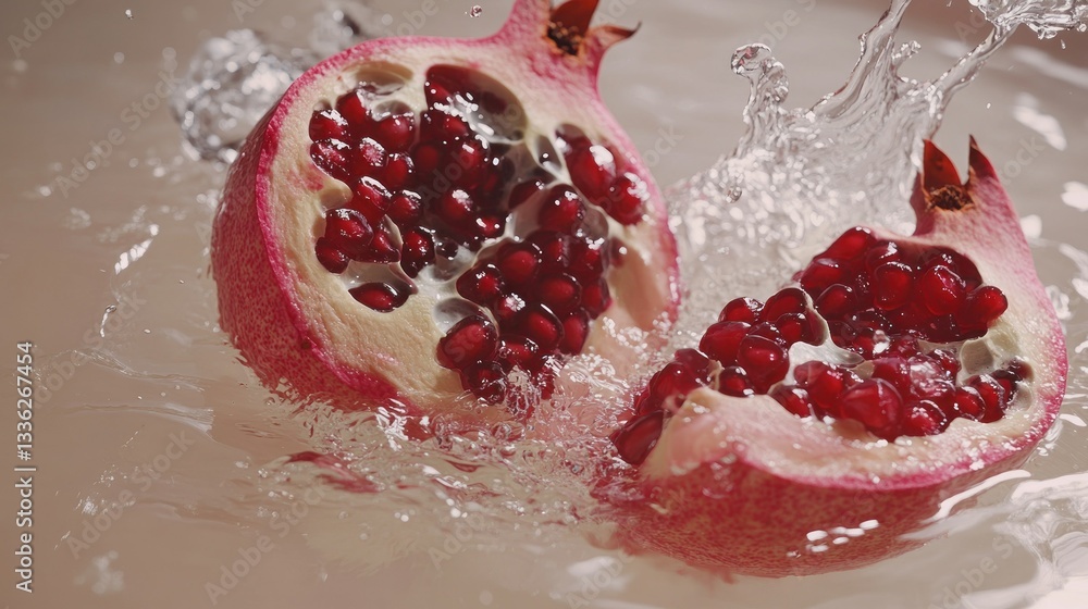 Aufkleber a split pomegranate with water splashing around it