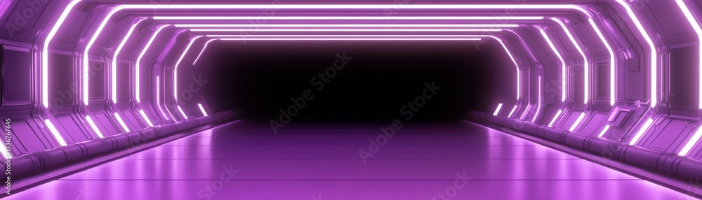 Poster an illuminated futuristic tunnel with a glowing violet lighting scheme