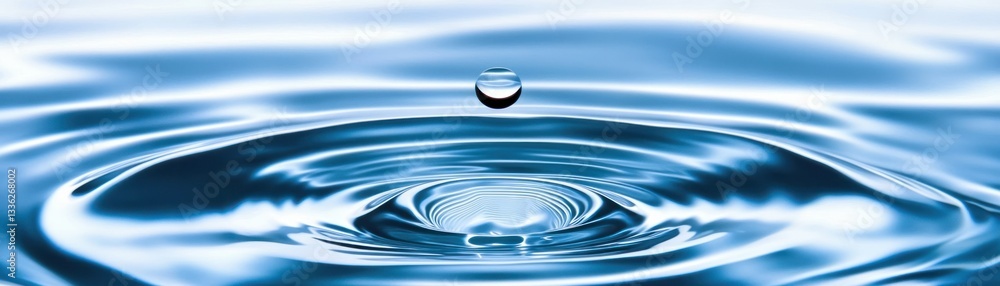 Poster a single droplet of water creating concentric ripples in liquid