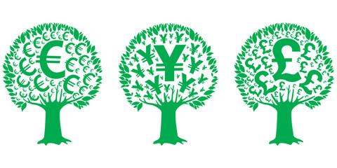 set of money trees design elements isolated on White background. Vector illustration