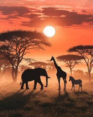 giraffe at sunset