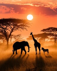 giraffe at sunset