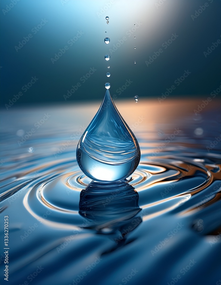 Poster a single raindrop rolling down a smooth surface, leaving a tiny trail.