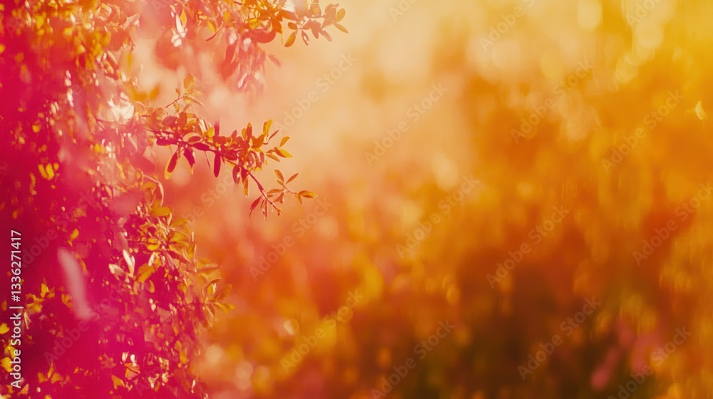 Poster branches with red and green leaves in warm tones are shown