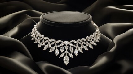 Fototapeta premium Diamond choker necklace placed in a satin-lined jewelry case on a black background