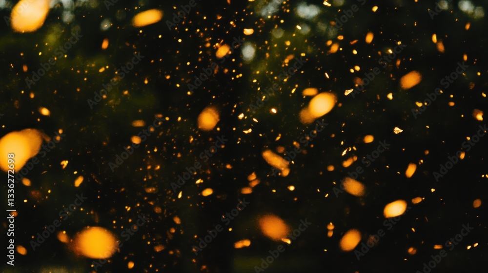Poster small glowing particles floating in a blurred natural environment