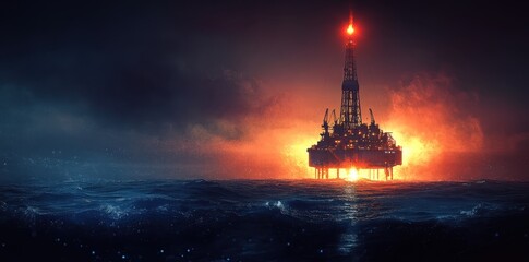 Obraz premium Futuristic drillship with automated subsea robots efficiently working on ocean floor exploration and resource extraction.