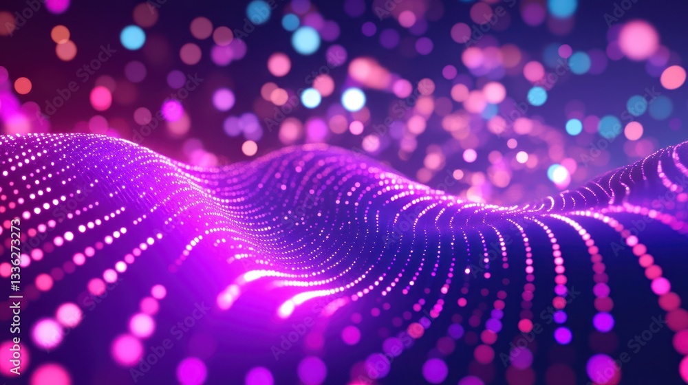 Poster A flowing abstract digital landscape with illuminated glowing dots