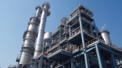 Large-scale zinc manufacturing plant exterior with chimneys and steel structures