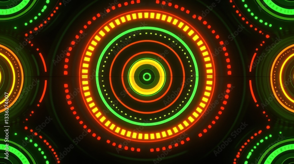 Poster Abstract design composed of multiple colorful concentric circles