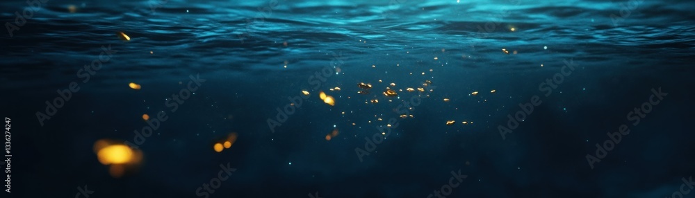 Aufkleber underwater scene depicts light particles floating within the ocean depths
