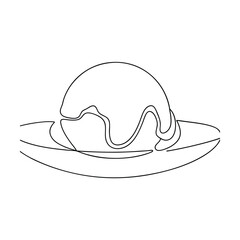 Single Line Drawing of Melted Ice Cream Scoop on Dish