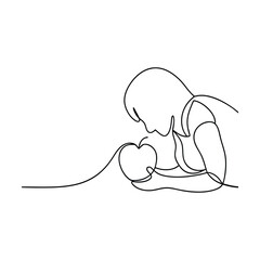 Oneline drawing, child, heartshaped apple, love, care, affection, innocence, purity, minimalist art,
