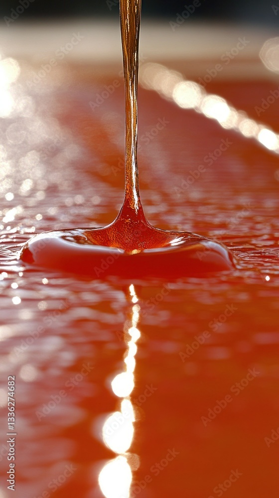 Poster a continuous stream of liquid descending onto a reflective surface