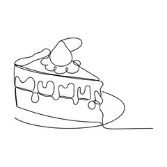 Singleline drawing of delicious cake slice with icing