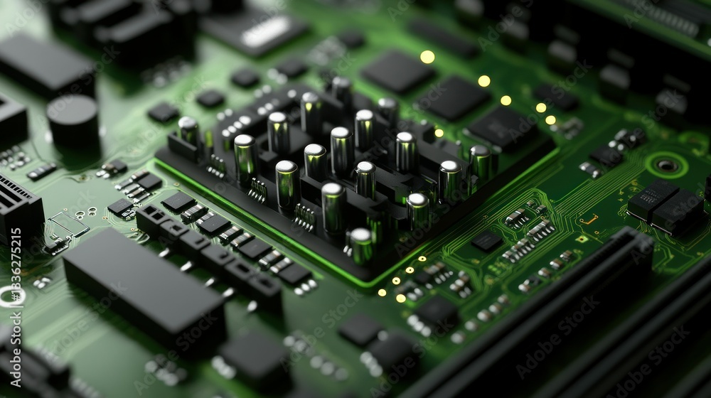 Poster A close up image showing a computer motherboard component